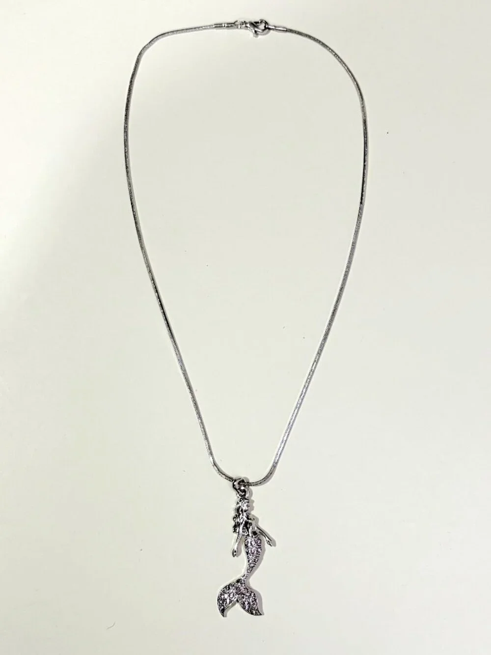 NWOT Silver Tone Pink Crystal Mermaid Pendant Necklace